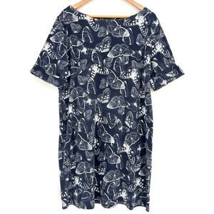 Yarn & Sea Navy Blue and White Butterfly Pattern Shift Dress Size XL